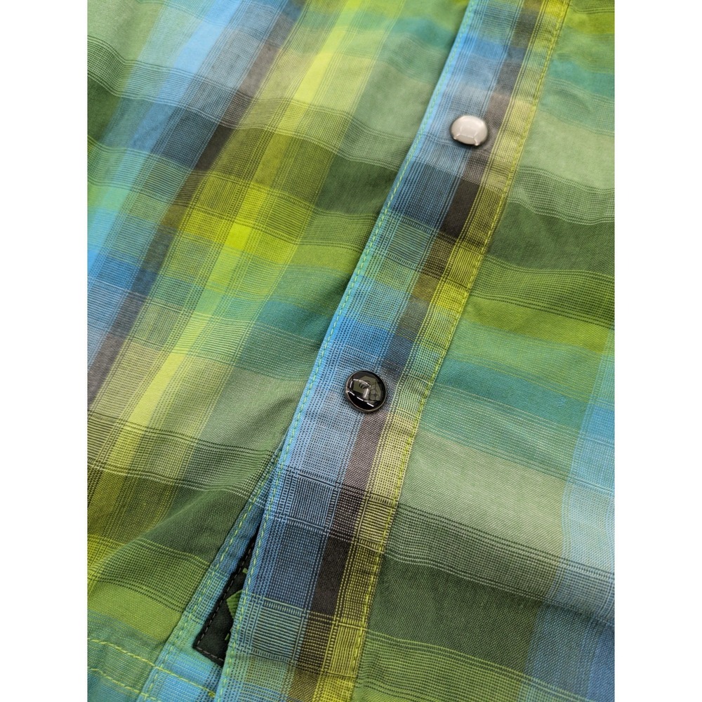 Mountain Hardwear Men's XL Plaid Snap Front Short Sleeve Hiking Shirt Green Blue - Picture 7 of 12